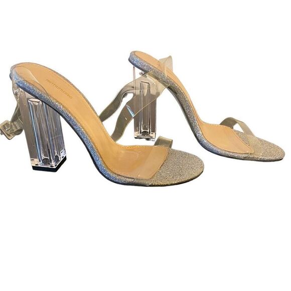 PrettyLittleThings Size 4UK = US6 Silver Clear strappy ankle High Heels - Picture 3 of 9